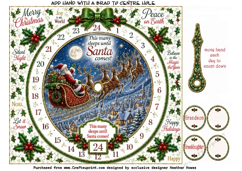 advent clock card santas sleigh