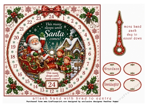 advent clock card santas sleigh elves