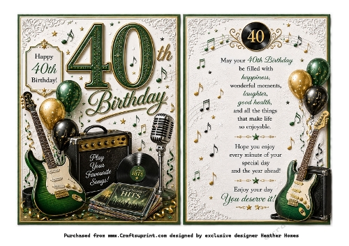 40th birthday guitar music green