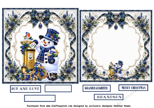 blue and gold tartan snowman