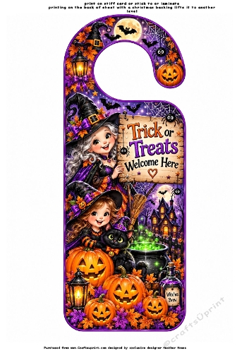 halloween door hanger 5 pumpkins and witch