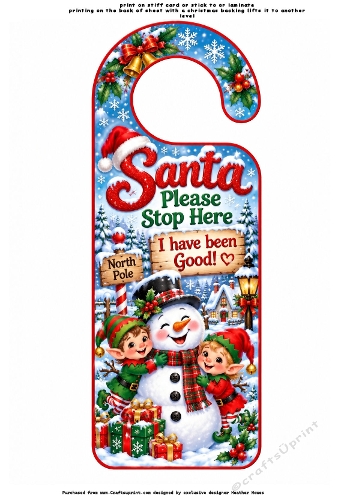 santa please stop here door hanger 1 snowman