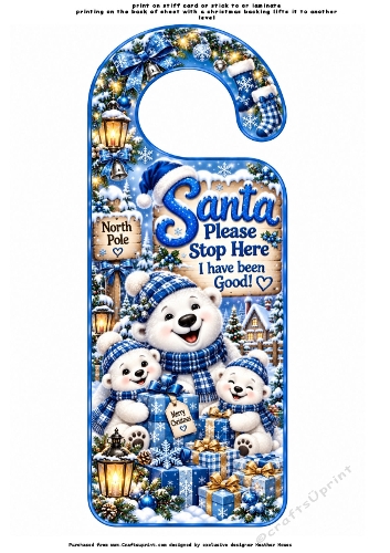 santa please stop here door hanger 4 blue polar bears