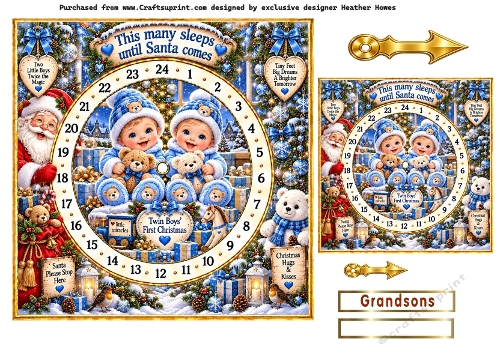 twin boys 1st christmas advent card