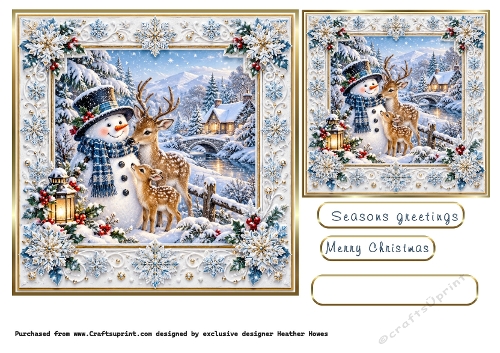christmas snowman with deer