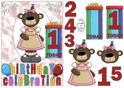 Girl Age Card with Teddy