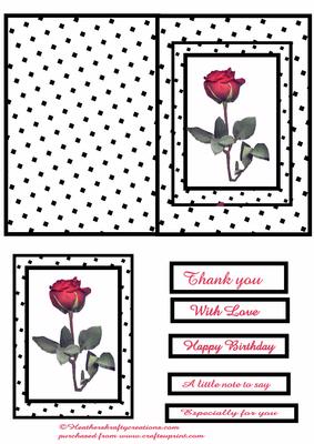 Rose Polka Dot Card with Panel and Sentiment B/w