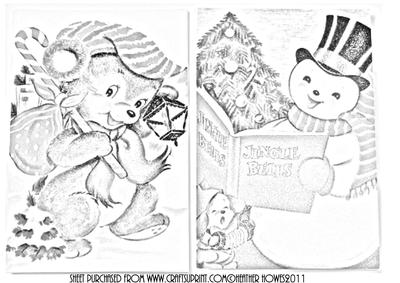 Snowman and Doggie Digital Vintage