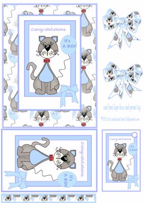 New Baby Boy Card Front Layers and Gift Tag