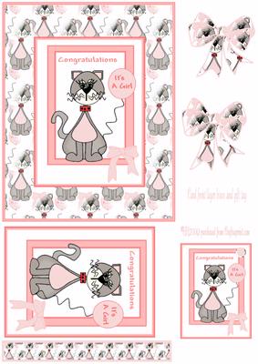Baby Girl Card Front Layers Bow and Gift Tag