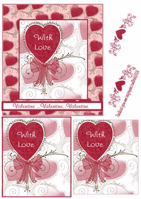 Valentine Heartsand Bow Card Front