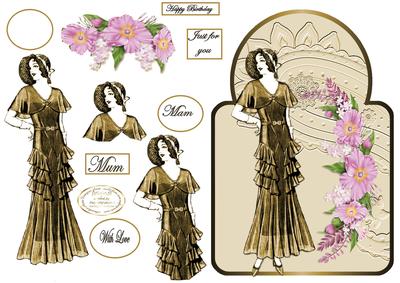 Vintage Shaped Lady with Flowers