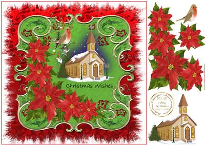 8x8 Poinsettia and Robin