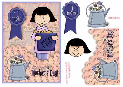 Mom Watering Can Card Front and Decoupage
