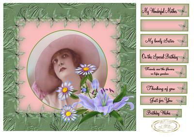 Vintage Beauty in Embossed Frame with Butterflies
