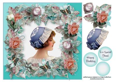 Vintage Lady with Flower Flourish Frame