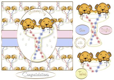 Boy Girl Bears in Font Christening
