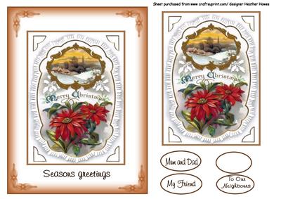 Vintage Christmas Poinsettia Card Front