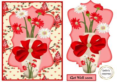 Get Well Pink Butterflies and Flowers