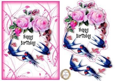 Birthday Swallows and Roses
