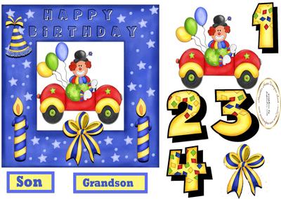 Clown in a Car Square Card Front and Ages