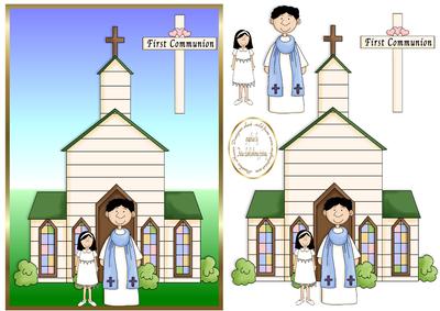 Girls Communion Card Front and Layers
