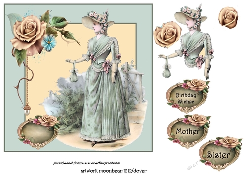 vintage lady and champagne roses