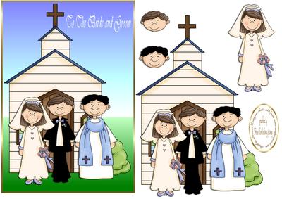 Bride and Groom with Priest at the Church