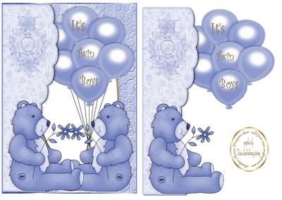 Twin Boy Bears with Balloons