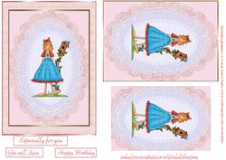 Garden Girl with Bird House on Lace