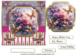 purple roses and gold butterflies