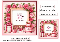 female 30th cake and roses