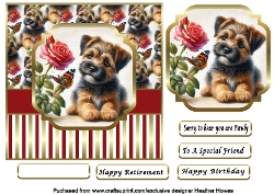 puppy dog border terrier with flowers and butterfly