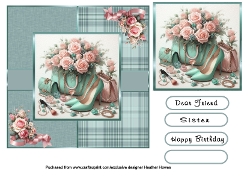 green shoes handbag withpink roses 2