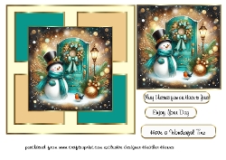 teal christmas snowman at the door 1