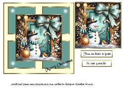 teal christmas snowman at the door 2