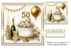 golden wedding cake card front