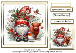 gnome car christmas with highland coo