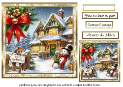 gold framed christmas snowmen