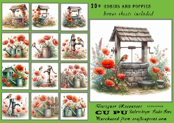 robins and wild poppies