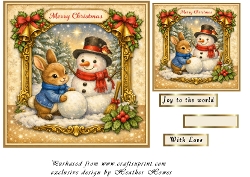 bunny and snowman at christmas