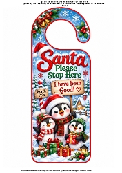 santa please stop here door hanger 2 penguins