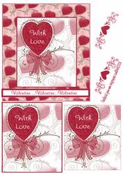 Valentine Heartsand Bow Card Front