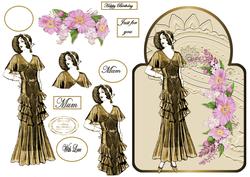 Vintage Shaped Lady with Flowers