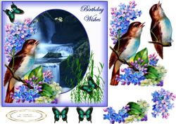 Bird Flowers and Waterfall