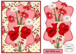 Get Well Pink Butterflies and Flowers