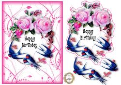 Birthday Swallows and Roses