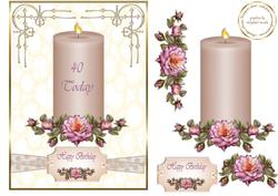 Candle with Roses 40th