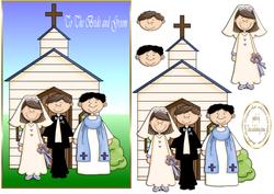 Bride and Groom with Priest at the Church