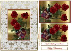 Red Roses on Gold and Lace